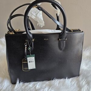 Lauren Ralph Lauren Black Leather Tote Bag